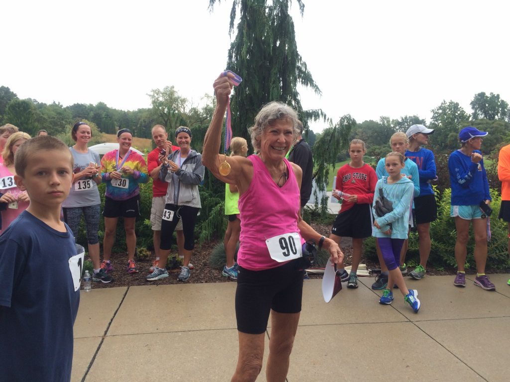Grace photo 1st age group place finisher at Hidden Lake Gardens 80 years old